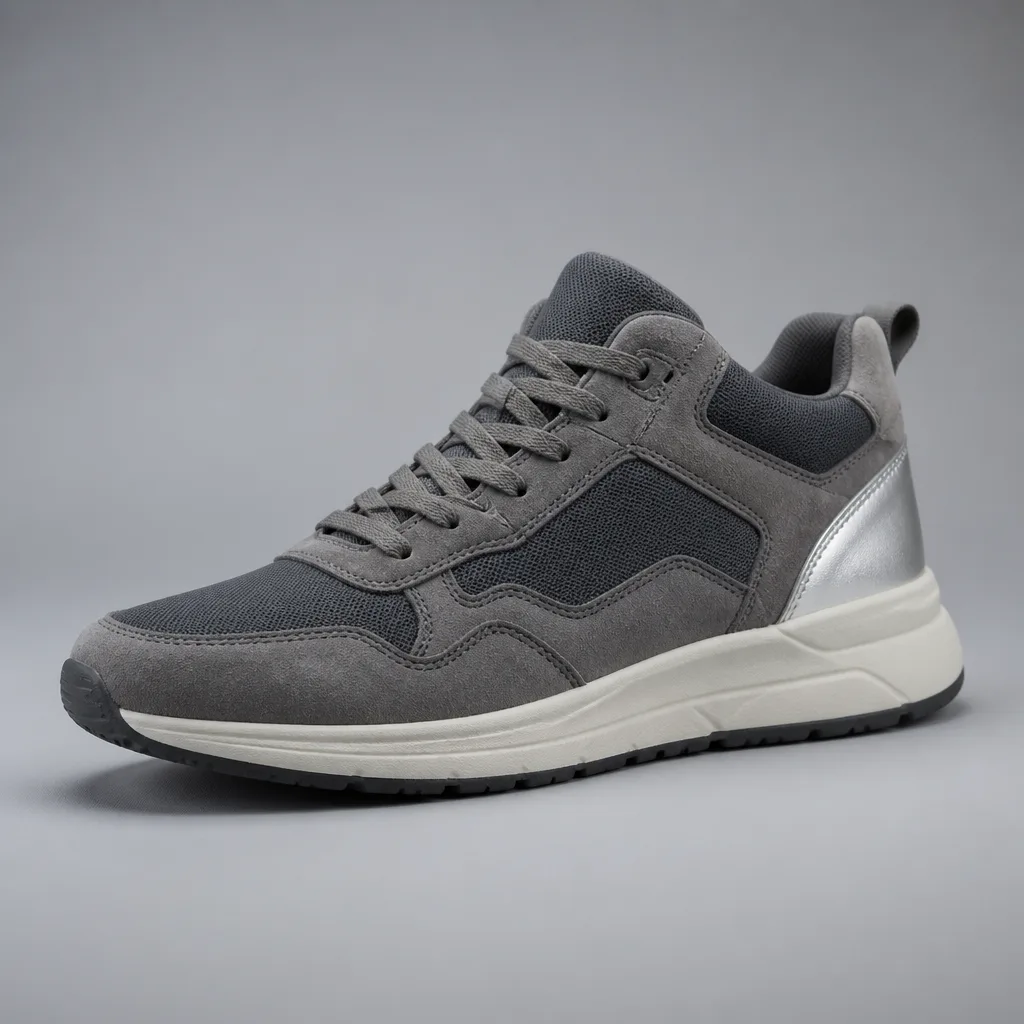 Mid-cut trainer with suede overlays